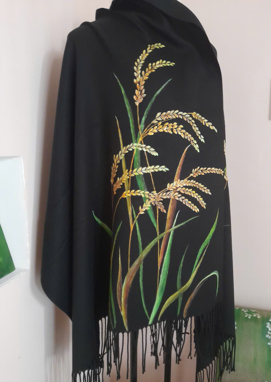 KHĂN CHOÀNG ART VẼ TAY KV010 - Họa tiết Bông Lúa VN - Hình ảnh 2